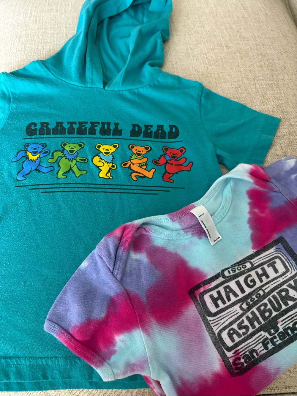 2T Grateful Dead Kids Teal Hooded Tee with Dancing Bears & Haight Ashbury Snap